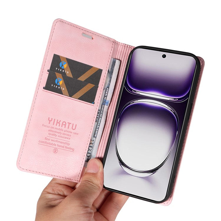 YIKATU YK-006 For Oppo Reno12 5G (Global) Wallet Case Litchi Texture Leather Phone Cover - Pink