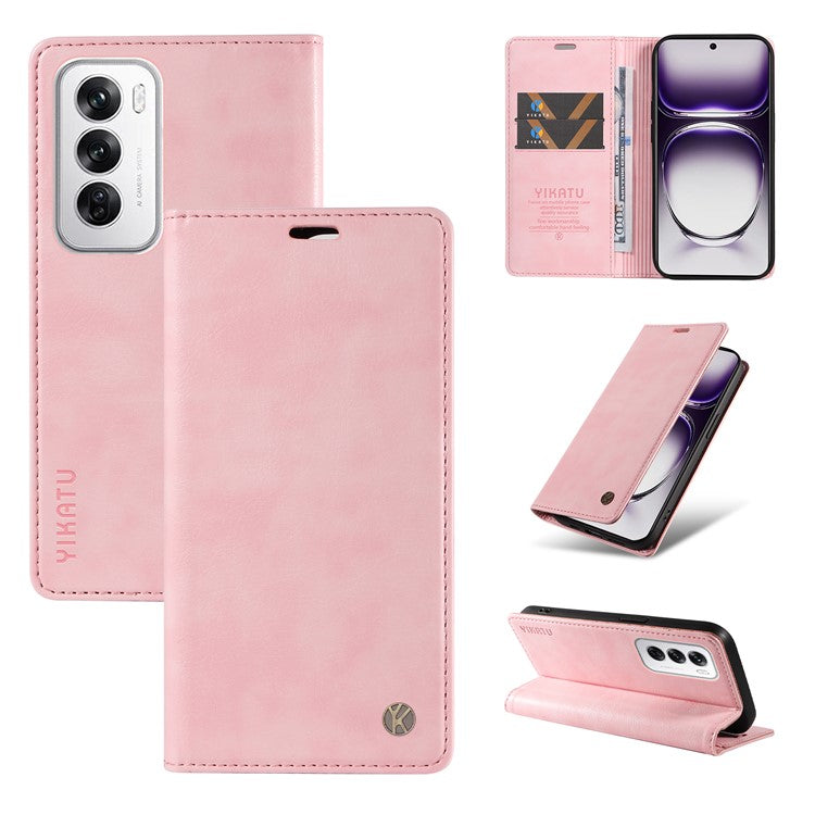 YIKATU YK-006 For Oppo Reno12 5G (Global) Wallet Case Litchi Texture Leather Phone Cover - Pink