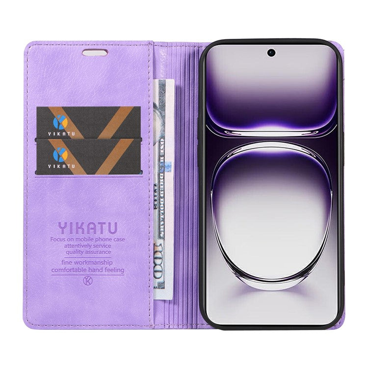 YIKATU YK-006 For Oppo Reno12 5G (Global) Wallet Case Litchi Texture Leather Phone Cover - Purple
