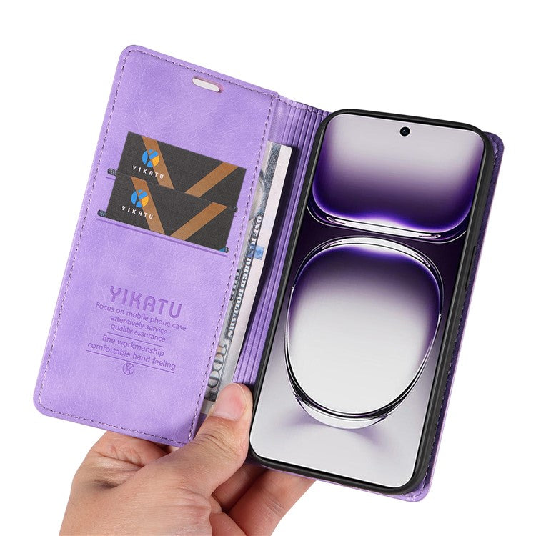 YIKATU YK-006 For Oppo Reno12 5G (Global) Wallet Case Litchi Texture Leather Phone Cover - Purple