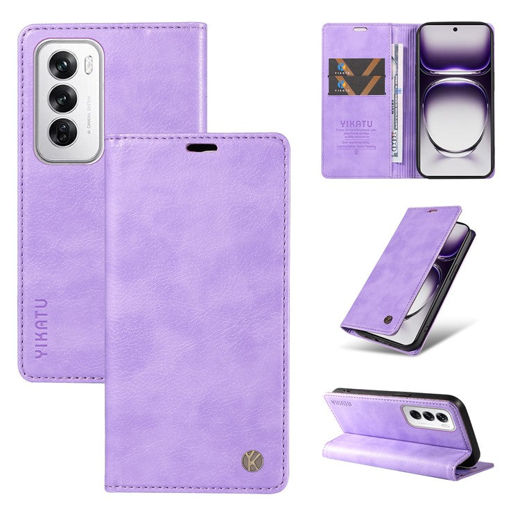 YIKATU YK-006 For Oppo Reno12 5G (Global) Wallet Case Litchi Texture Leather Phone Cover - Purple