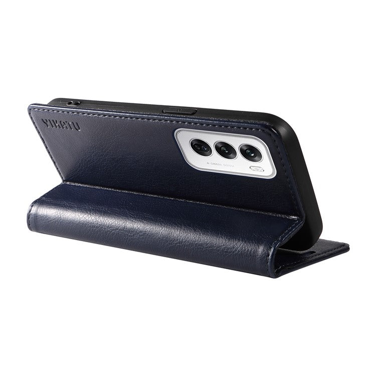 YIKATU YK-006 For Oppo Reno12 5G (Global) Wallet Case Litchi Texture Leather Phone Cover - Navy Blue