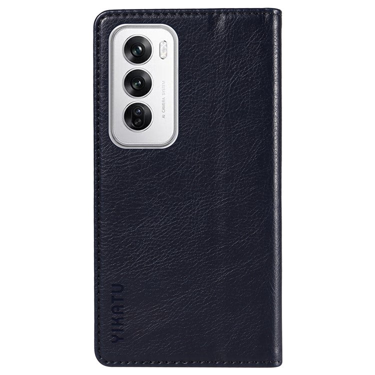 YIKATU YK-006 For Oppo Reno12 5G (Global) Wallet Case Litchi Texture Leather Phone Cover - Navy Blue
