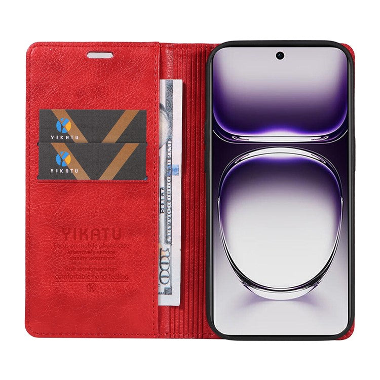 YIKATU YK-006 For Oppo Reno12 5G (Global) Wallet Case Litchi Texture Leather Phone Cover - Red
