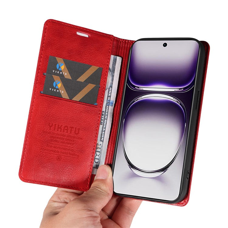 YIKATU YK-006 For Oppo Reno12 5G (Global) Wallet Case Litchi Texture Leather Phone Cover - Red