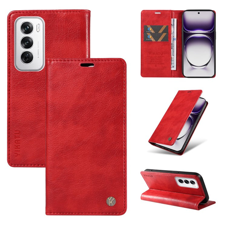 YIKATU YK-006 For Oppo Reno12 5G (Global) Wallet Case Litchi Texture Leather Phone Cover - Red