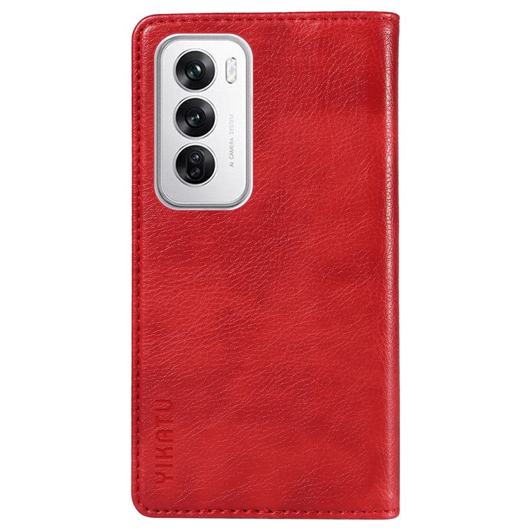 YIKATU YK-006 For Oppo Reno12 5G (Global) Wallet Case Litchi Texture Leather Phone Cover - Red