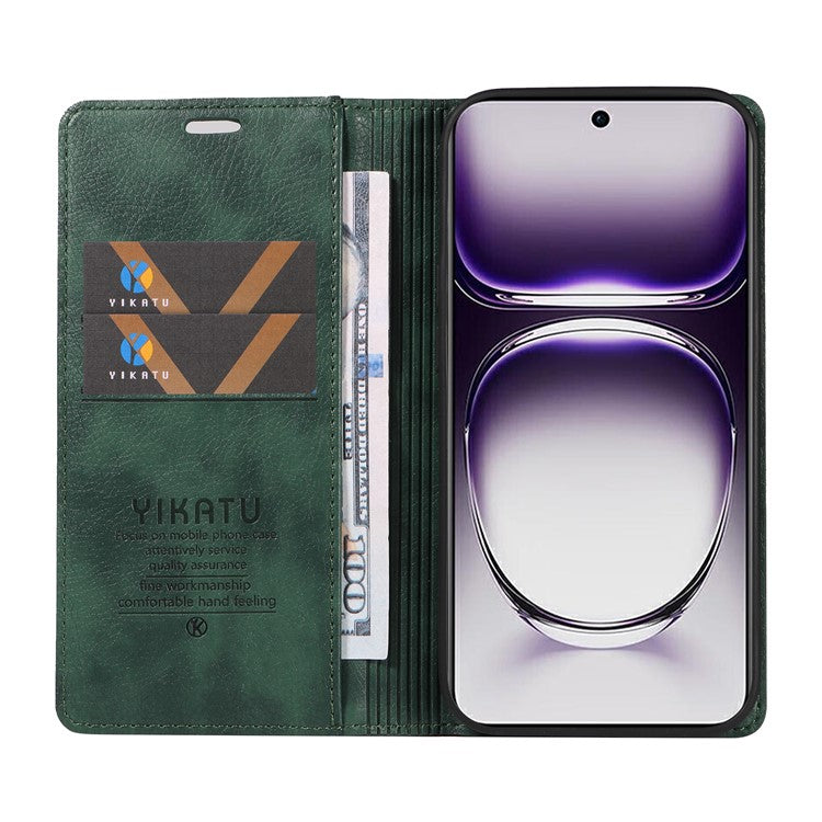 YIKATU YK-006 For Oppo Reno12 5G (Global) Wallet Case Litchi Texture Leather Phone Cover - Green