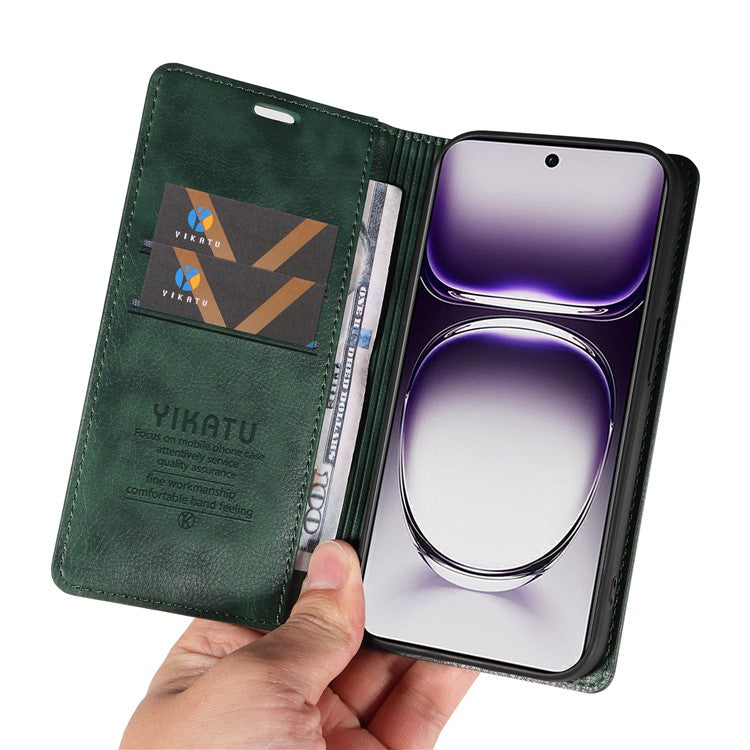 YIKATU YK-006 For Oppo Reno12 5G (Global) Wallet Case Litchi Texture Leather Phone Cover - Green