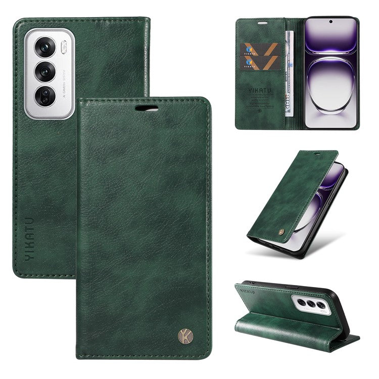 YIKATU YK-006 For Oppo Reno12 5G (Global) Wallet Case Litchi Texture Leather Phone Cover - Green