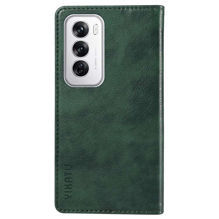 YIKATU YK-006 For Oppo Reno12 5G (Global) Wallet Case Litchi Texture Leather Phone Cover - Green
