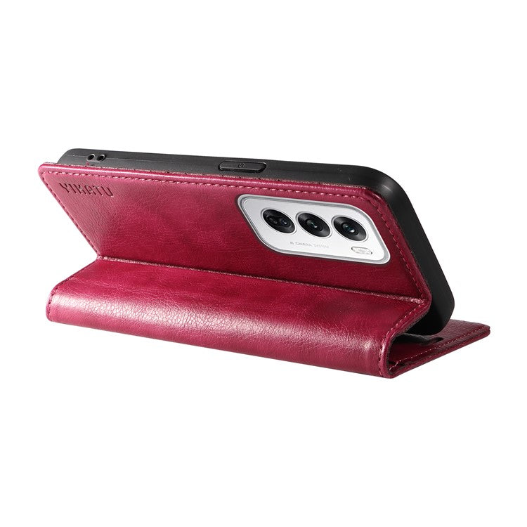 YIKATU YK-006 For Oppo Reno12 5G (Global) Wallet Case Litchi Texture Leather Phone Cover - Wine Red
