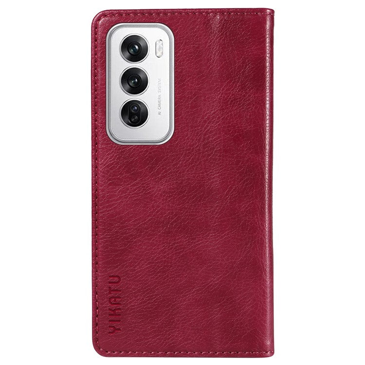 YIKATU YK-006 For Oppo Reno12 5G (Global) Wallet Case Litchi Texture Leather Phone Cover - Wine Red