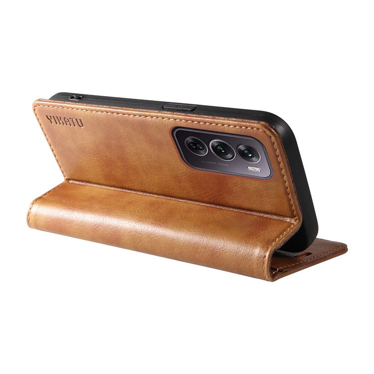 YIKATU YK-006 For Oppo Reno12 Pro 5G (Global) / (China) Wallet Phone Case Litchi Texture Leather Cover - Brown