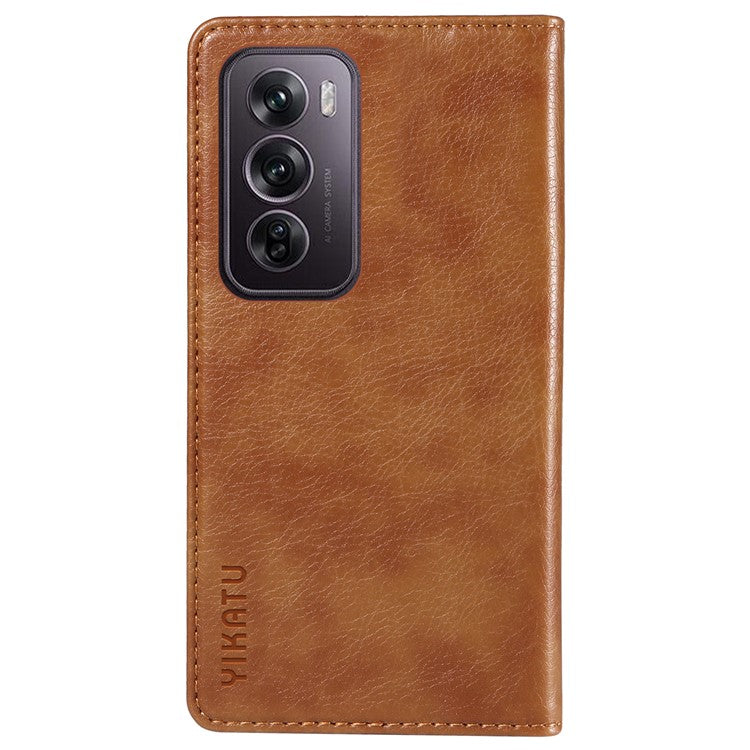 YIKATU YK-006 For Oppo Reno12 Pro 5G (Global) / (China) Wallet Phone Case Litchi Texture Leather Cover - Brown