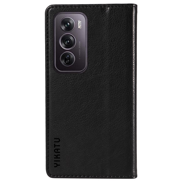 YIKATU YK-006 For Oppo Reno12 Pro 5G (Global) / (China) Wallet Phone Case Litchi Texture Leather Cover - Black