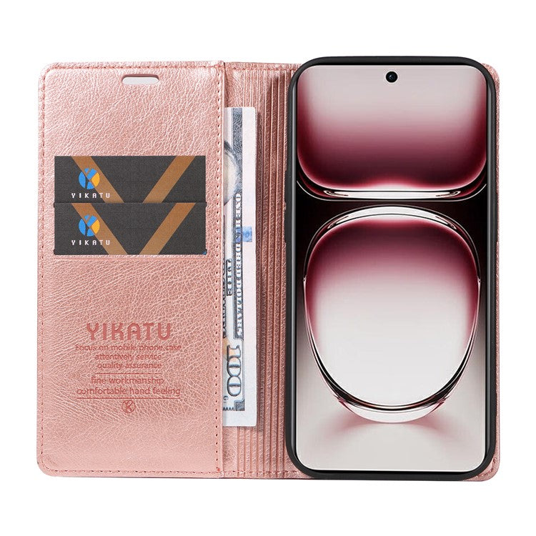 YIKATU YK-006 For Oppo Reno12 Pro 5G (Global) / (China) Wallet Phone Case Litchi Texture Leather Cover - Rose Gold