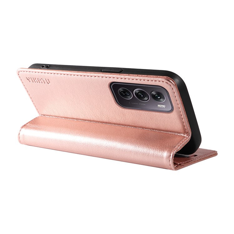 YIKATU YK-006 For Oppo Reno12 Pro 5G (Global) / (China) Wallet Phone Case Litchi Texture Leather Cover - Rose Gold