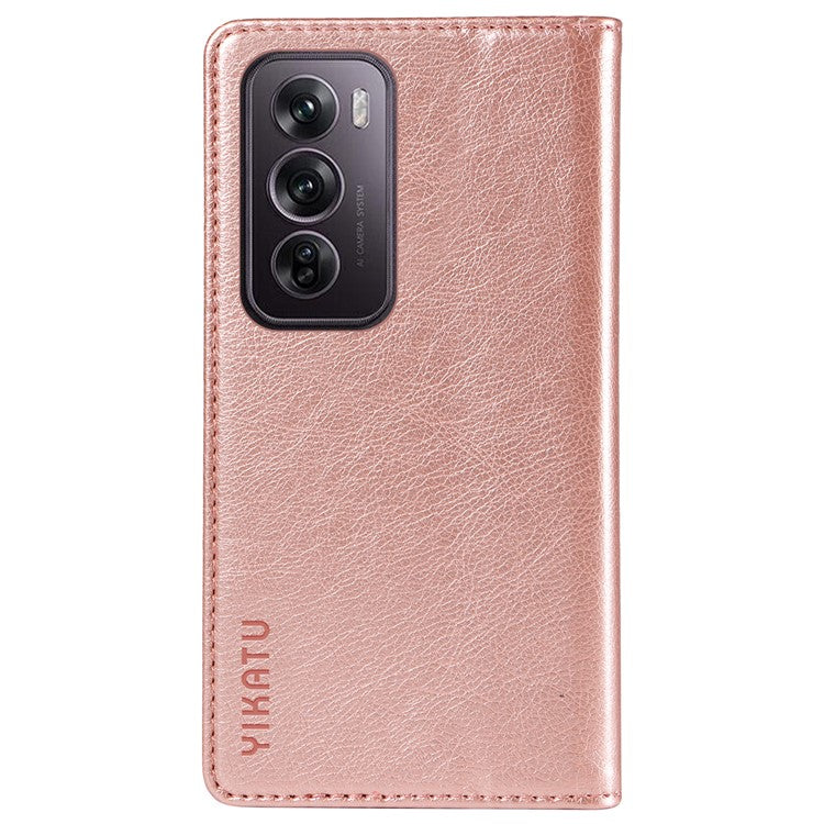 YIKATU YK-006 For Oppo Reno12 Pro 5G (Global) / (China) Wallet Phone Case Litchi Texture Leather Cover - Rose Gold
