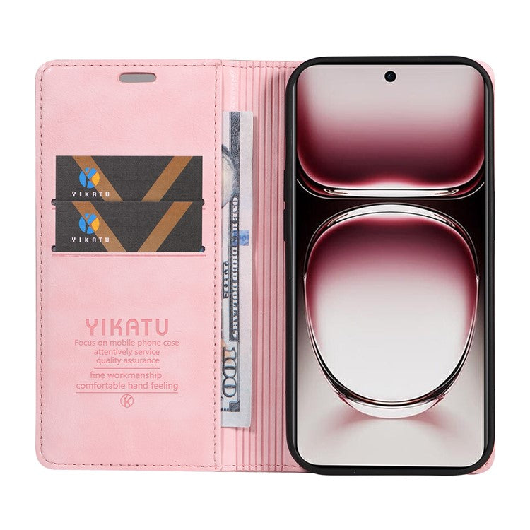 YIKATU YK-006 For Oppo Reno12 Pro 5G (Global) / (China) Wallet Phone Case Litchi Texture Leather Cover - Pink