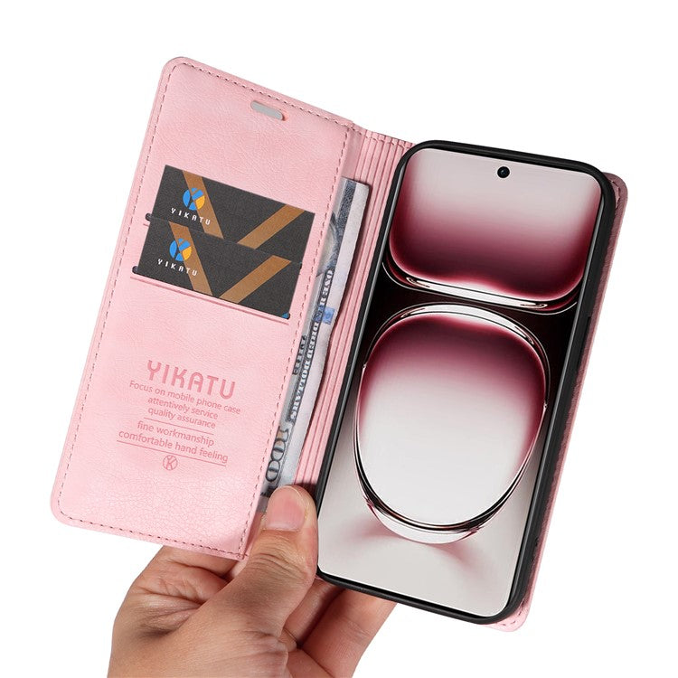 YIKATU YK-006 For Oppo Reno12 Pro 5G (Global) / (China) Wallet Phone Case Litchi Texture Leather Cover - Pink
