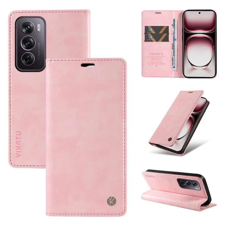 YIKATU YK-006 For Oppo Reno12 Pro 5G (Global) / (China) Wallet Phone Case Litchi Texture Leather Cover - Pink