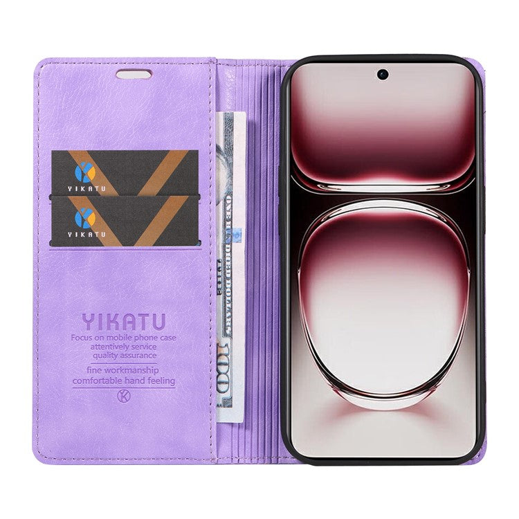 YIKATU YK-006 For Oppo Reno12 Pro 5G (Global) / (China) Wallet Phone Case Litchi Texture Leather Cover - Purple