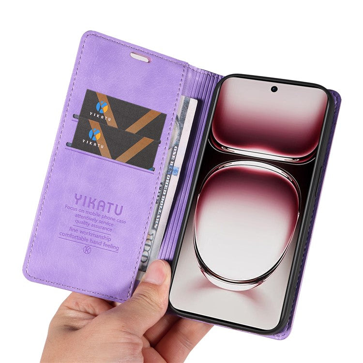 YIKATU YK-006 For Oppo Reno12 Pro 5G (Global) / (China) Wallet Phone Case Litchi Texture Leather Cover - Purple