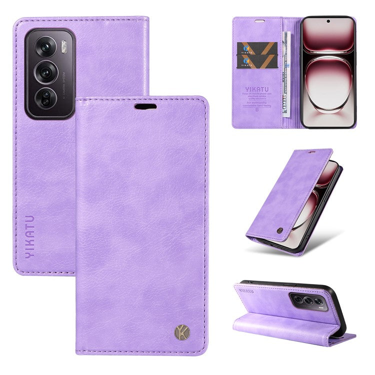 YIKATU YK-006 For Oppo Reno12 Pro 5G (Global) / (China) Wallet Phone Case Litchi Texture Leather Cover - Purple