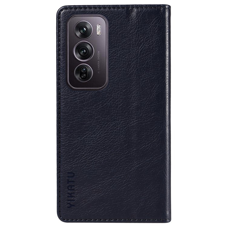 YIKATU YK-006 For Oppo Reno12 Pro 5G (Global) / (China) Wallet Phone Case Litchi Texture Leather Cover - Navy Blue