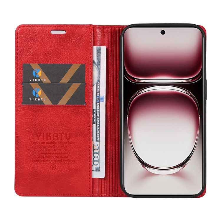 YIKATU YK-006 For Oppo Reno12 Pro 5G (Global) / (China) Wallet Phone Case Litchi Texture Leather Cover - Red