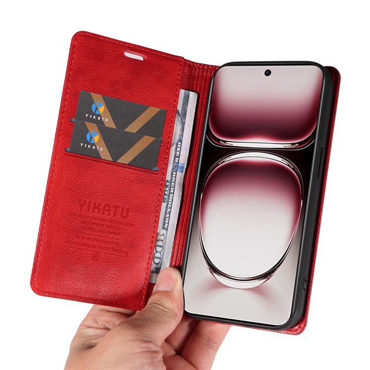 YIKATU YK-006 For Oppo Reno12 Pro 5G (Global) / (China) Wallet Phone Case Litchi Texture Leather Cover - Red
