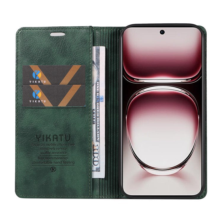 YIKATU YK-006 For Oppo Reno12 Pro 5G (Global) / (China) Wallet Phone Case Litchi Texture Leather Cover - Green