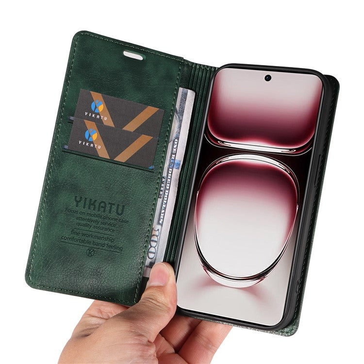 YIKATU YK-006 For Oppo Reno12 Pro 5G (Global) / (China) Wallet Phone Case Litchi Texture Leather Cover - Green