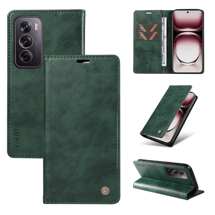YIKATU YK-006 For Oppo Reno12 Pro 5G (Global) / (China) Wallet Phone Case Litchi Texture Leather Cover - Green