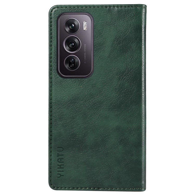 YIKATU YK-006 For Oppo Reno12 Pro 5G (Global) / (China) Wallet Phone Case Litchi Texture Leather Cover - Green