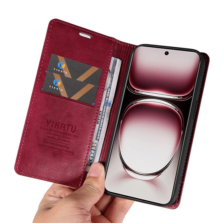 YIKATU YK-006 For Oppo Reno12 Pro 5G (Global) / (China) Wallet Phone Case Litchi Texture Leather Cover - Wine Red