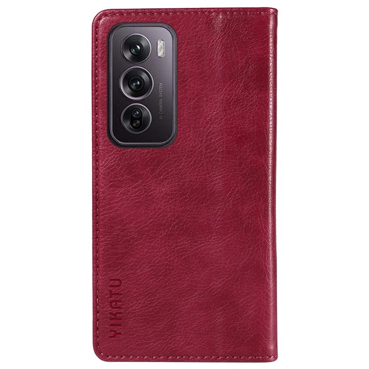YIKATU YK-006 For Oppo Reno12 Pro 5G (Global) / (China) Wallet Phone Case Litchi Texture Leather Cover - Wine Red