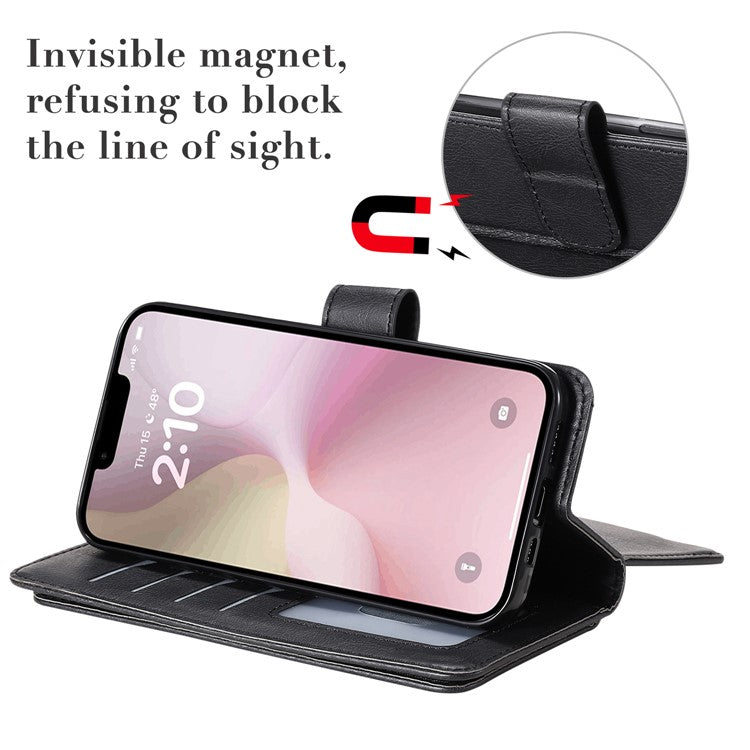 For iPhone 16e Case 10 Card Slots Leather Phone Cover - Black