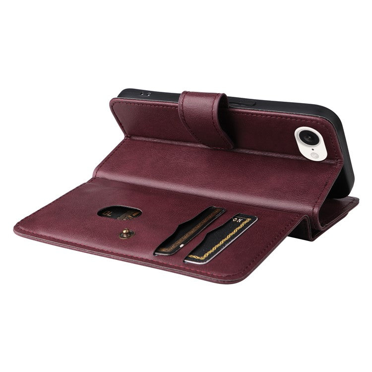 For iPhone 16e Case 10 Card Slots Leather Phone Cover - Wine Red