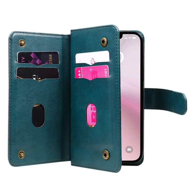 For iPhone 16e Case 10 Card Slots Leather Phone Cover - Green