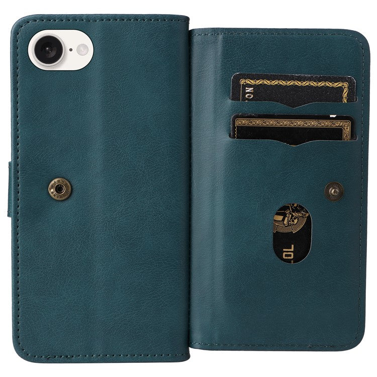 For iPhone 16e Case 10 Card Slots Leather Phone Cover - Green