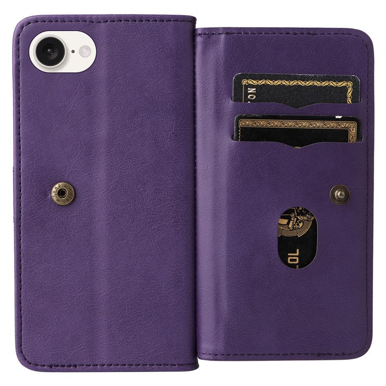 For iPhone 16e Case 10 Card Slots Leather Phone Cover - Purple