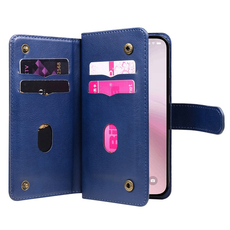For iPhone 16e Case 10 Card Slots Leather Phone Cover - Blue