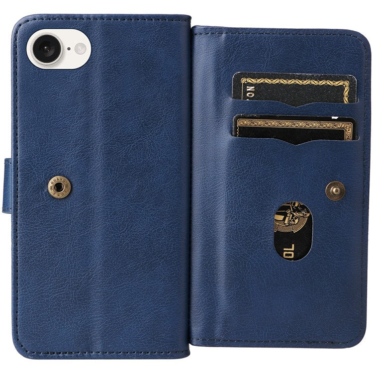 For iPhone 16e Case 10 Card Slots Leather Phone Cover - Blue