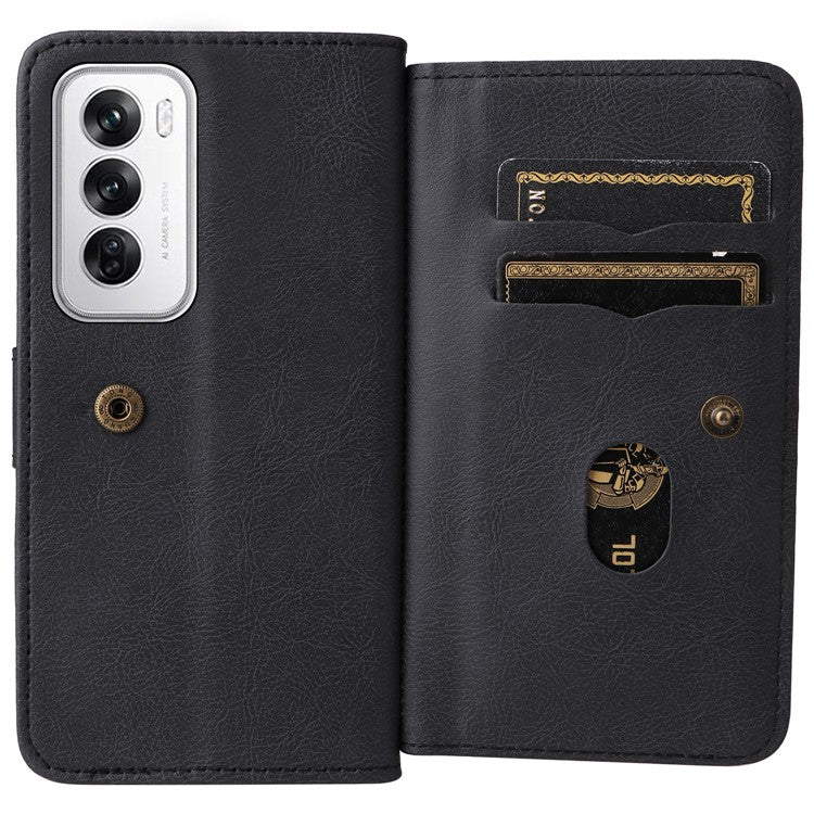 KT Multi-Functional Series-1 For Oppo Reno12 5G (Global) Case 10 Card Slots Leather Phone Cover - Black