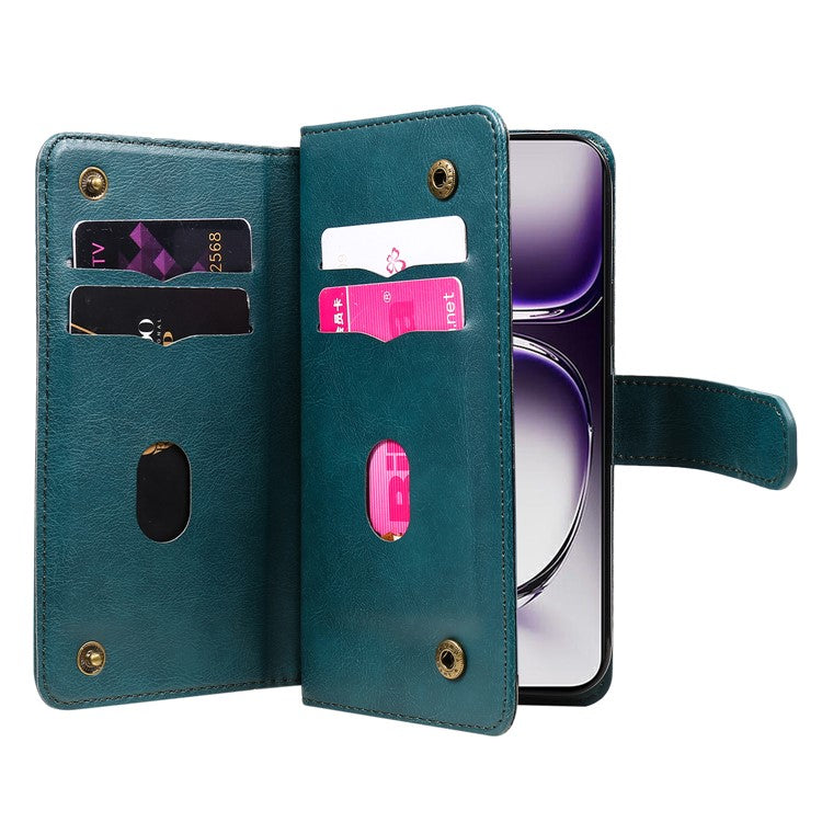 KT Multi-Functional Series-1 For Oppo Reno12 5G (Global) Case 10 Card Slots Leather Phone Cover - Green