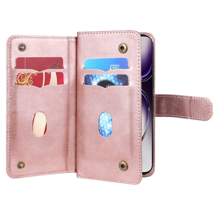 KT Multi-Functional Series-1 For Oppo Reno12 5G (Global) Case 10 Card Slots Leather Phone Cover - Rose Gold