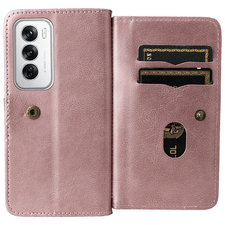 KT Multi-Functional Series-1 For Oppo Reno12 5G (Global) Case 10 Card Slots Leather Phone Cover - Rose Gold