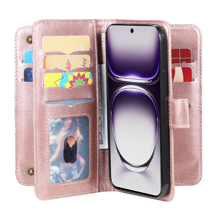 KT Multi-Functional Series-1 For Oppo Reno12 5G (Global) Case 10 Card Slots Leather Phone Cover - Rose Gold